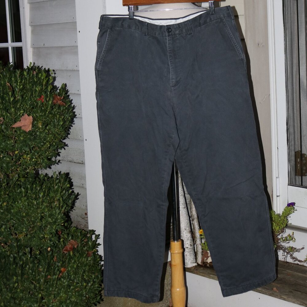 Lands' End Traditional Fit Grey Cotton Twill w Plaid Flannel Lined Pants Sz 40